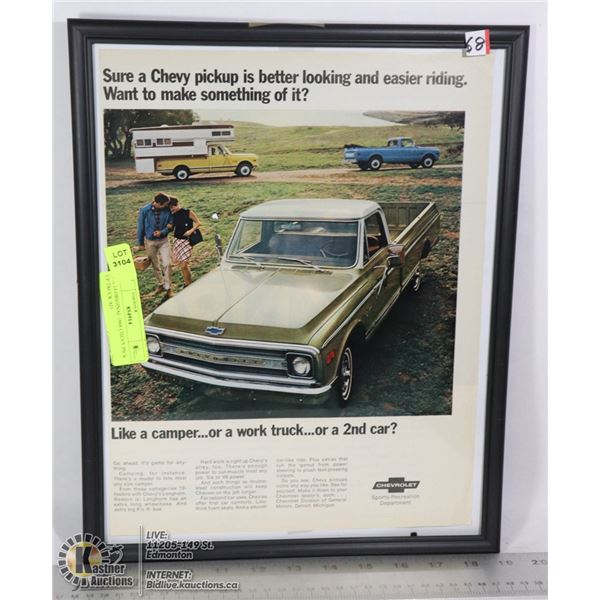 11 X 14 ORIGINAL 1968 CHEVY PICK UP TRUCK AD