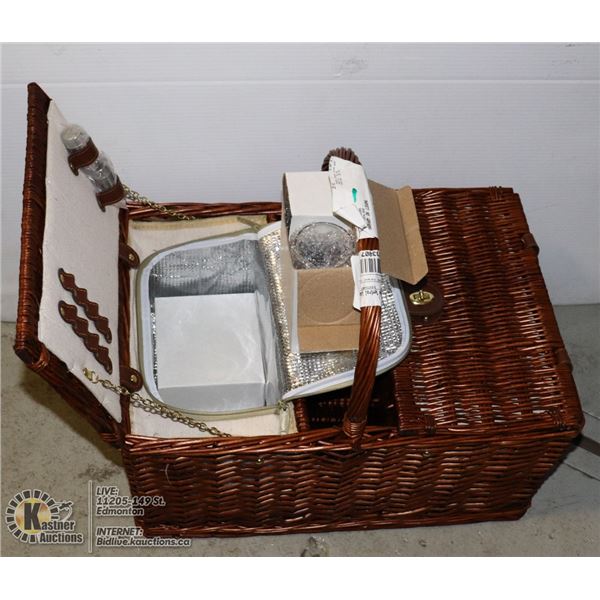 WICKER PICNIC BASKET WITH CONTENTS