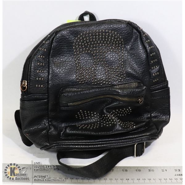 BLACK LEATHER BACKPACK WITH SKULL HEAD