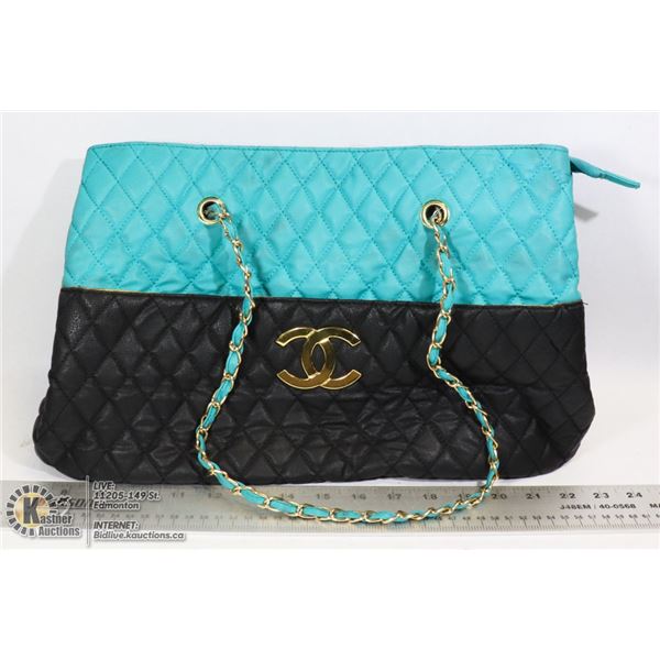 CHANEL PARIS HANDBAG - BLACK & TURQUOIS