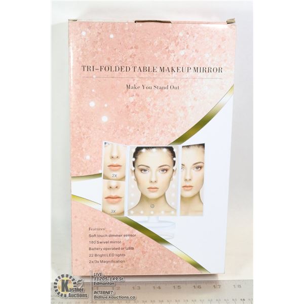 TRI FOLD TABLE MAKEUP MIRRO WITH LED LIGHTS
