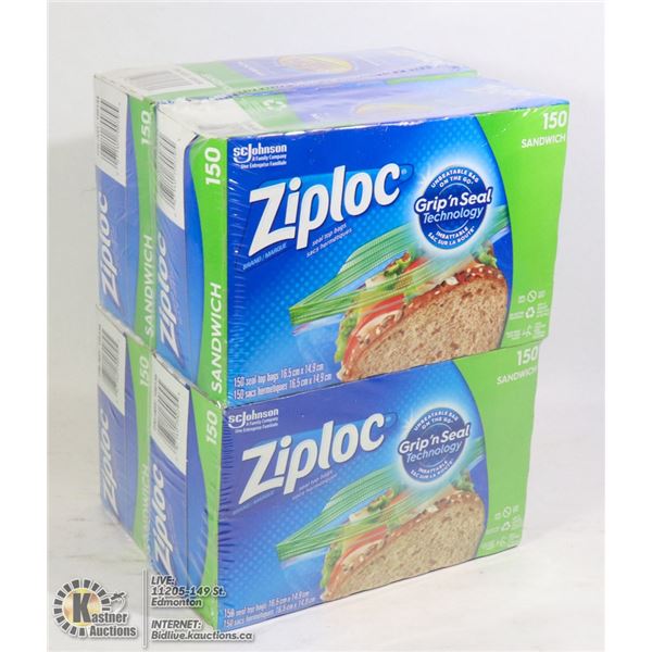4 BOXES OF 150 ZIPLOC SANDWICH BAGS