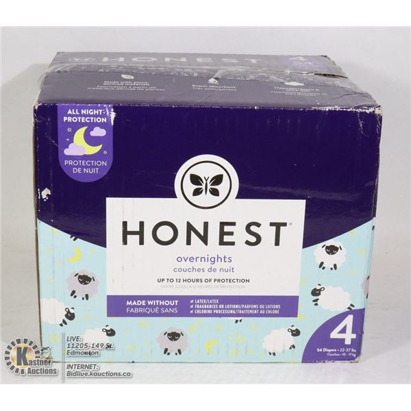 CASE OF HONEST OVERNIGHTS DIAPERS SIZE 4