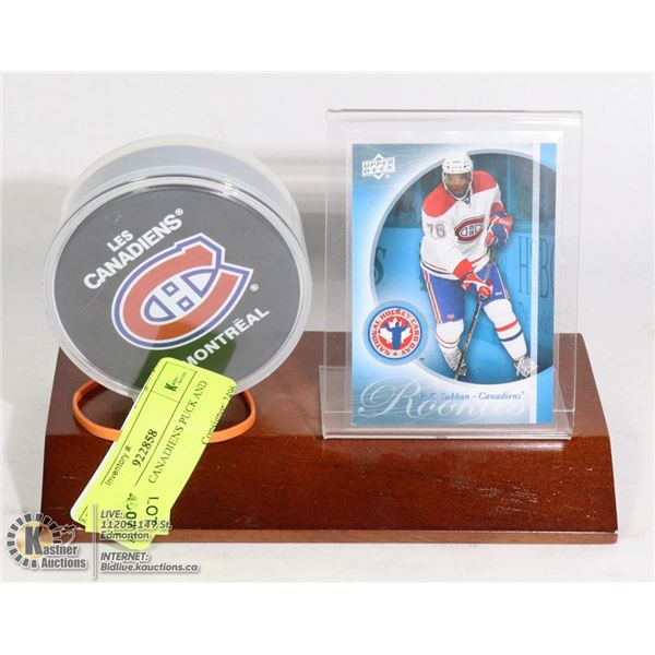 MONTREAL CANADIENS PUCK AND ROOKIE