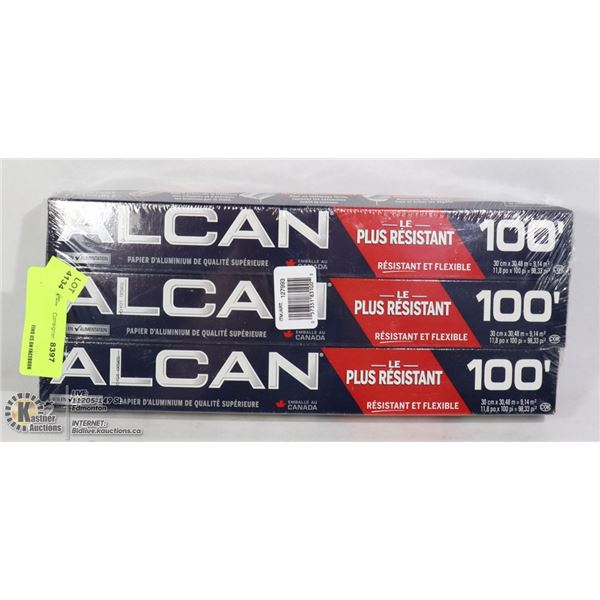 THREE 100' ROLLS OF ALCAN ALUMINUM FOIL