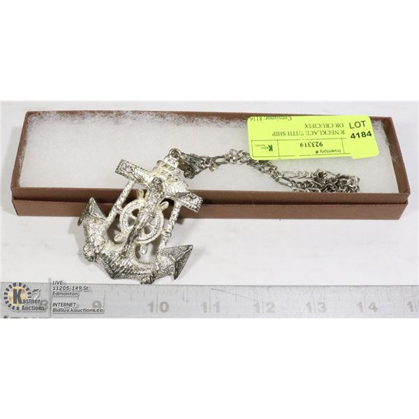 SILVER TONE NECKLACE WITH SHIP ANCHOR CRUCIFIX