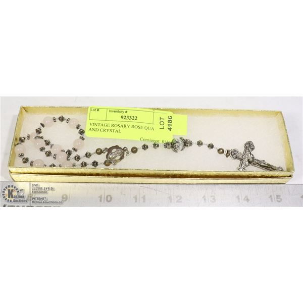 VINTAGE ROSARY ROSE QUARTZ AND CRYSTAL