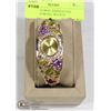 Image 1 : LADIES FLORAL RHINESTONE DIAMOND LOOK BEZEL WATCH