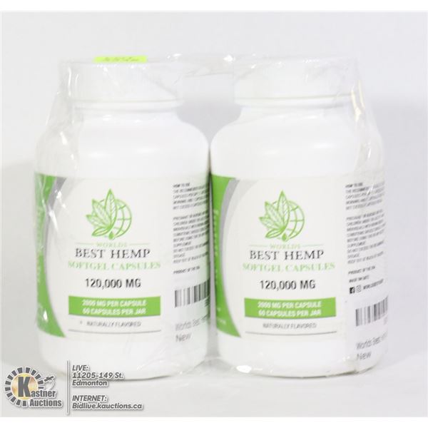 2 JARS OF WORLDS BEST HEMP SOFTGEL CAPSULES