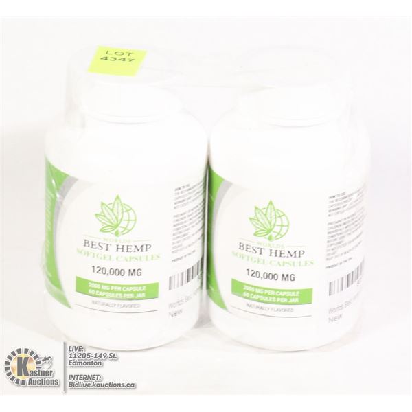 2 JARS OF WORLDS BEST HEMP SOFTGEL CAPSULES