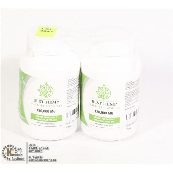 2 JARS OF WORLDS BEST HEMP SOFTGEL CAPSULES