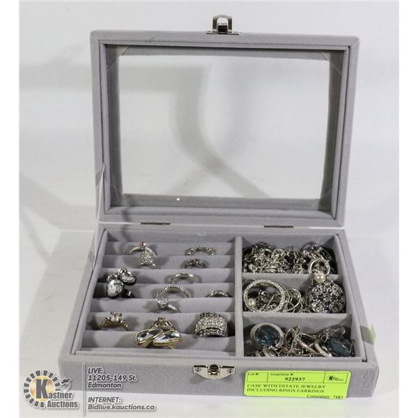CASE WITH ESTATE JEWELRY INCLUDING RINGS EARRINGS