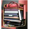 Image 1 : BOX OF OFFICE SUPPLIES, INCLUDES LEATHER