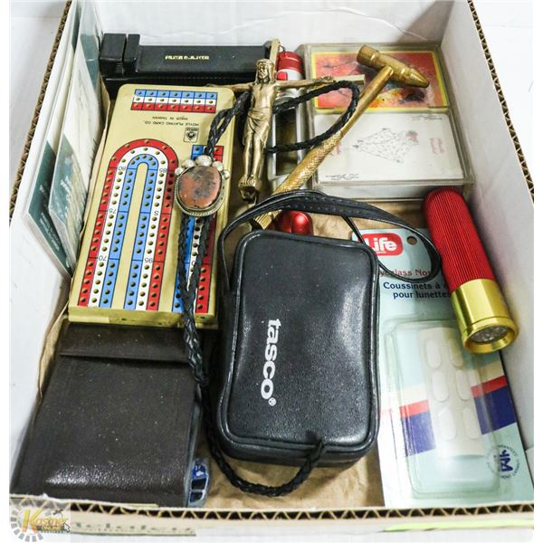 BOX WITH VINTAGE LEATHER ROPE TIE WITH