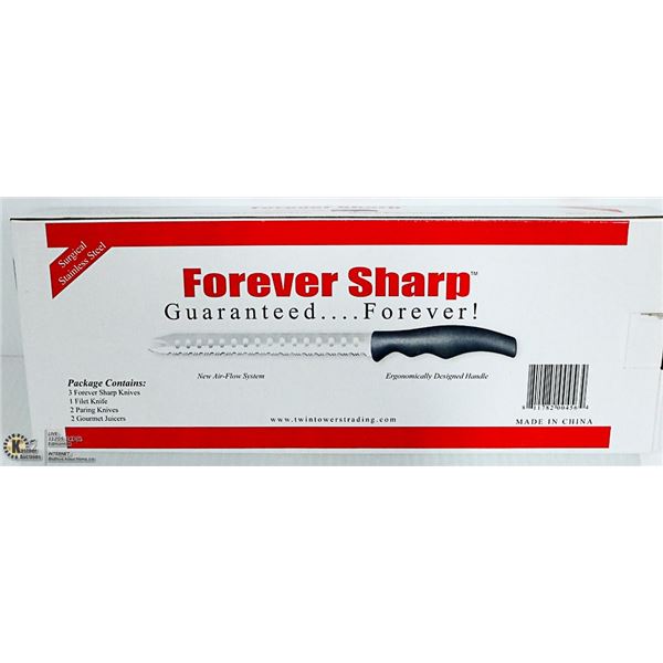 NEW FOREVER SHARP KNIFE SET- 3 LONG, 1 FILET,