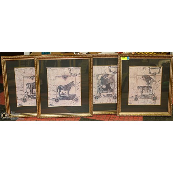 LOT WITH 4 GOLD TONE FRAMED ANIMAL PICTURES