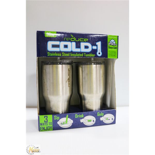 NEW 2 PACK 30 OZ COLD 1 TUMBLERS W/ STRAWS