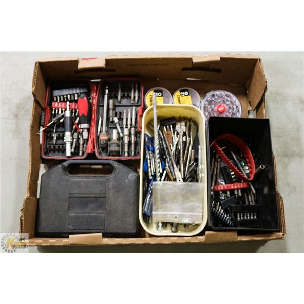 FLAT FULL OF DRILL BITS, DRIVER BITS,
