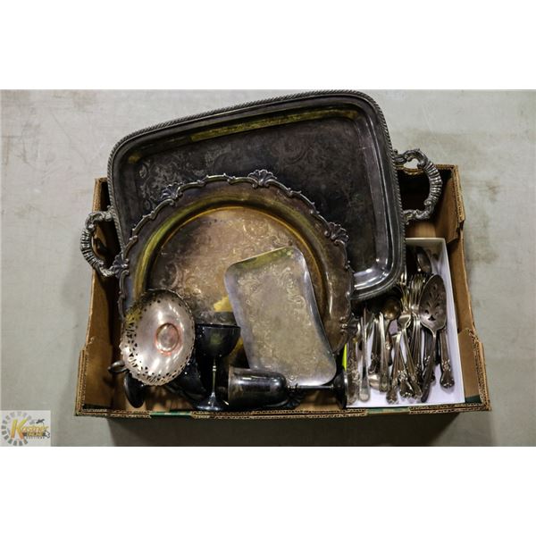 FLAT OF SILVER PLATED ITEMS INCL. PLATTERS,