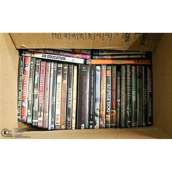 BOX OF ABOUT 40 DVDS INCLUDING : NEW BLU RAYS