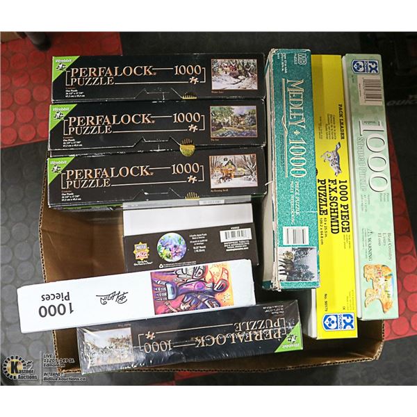 LARGE BOX WITH 9 PUZZLES - 8X 1,000 PC AND