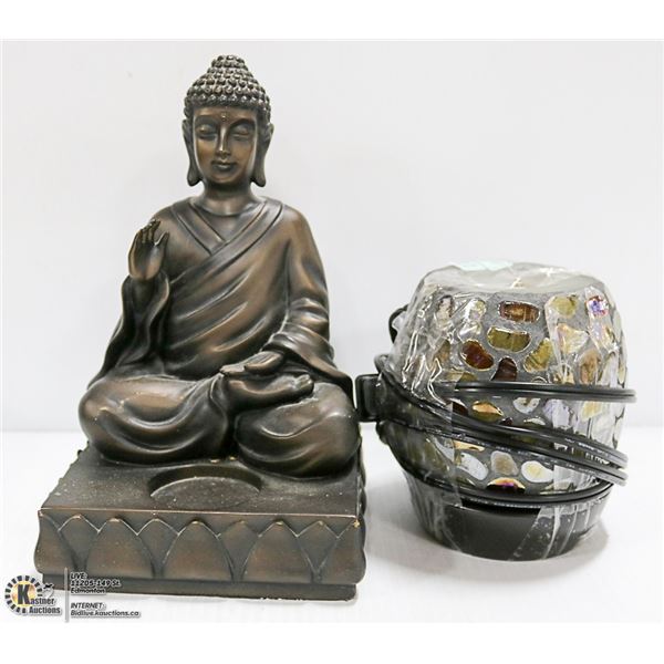 PARTY LITE CANDLE WAX LAMP & BUDDHA CANDLE HOLDER