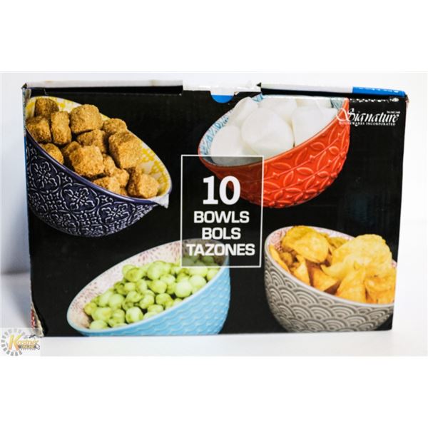 SET OF 10 11OZ COLOURFUL CERAMIC BOWLS