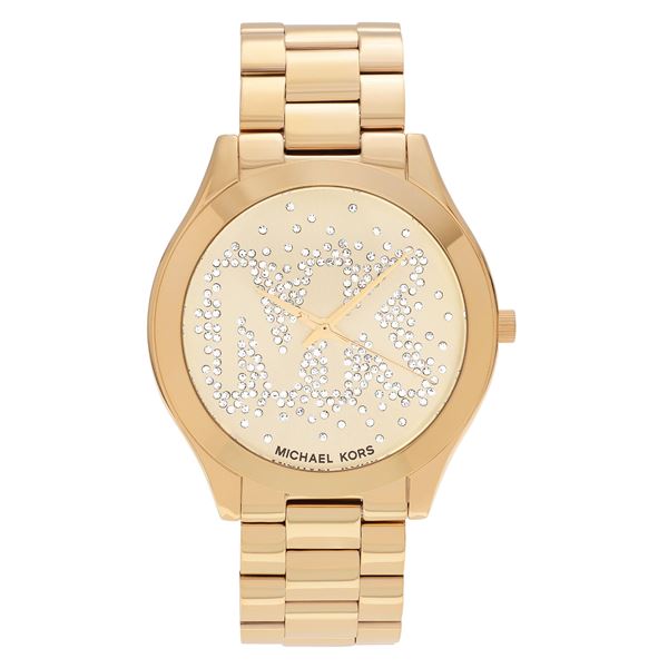NEW MICHAEL KORS GOLD TONE WATCH MK LOGO MSRP $319