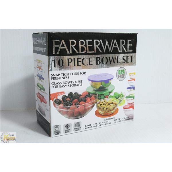 NEW FARBERWARE 10PC GLASS BOWL SET