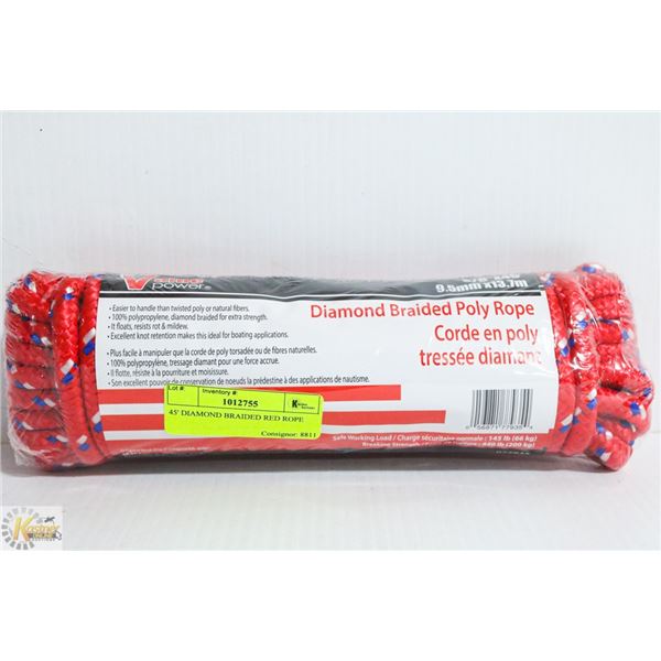 45' DIAMOND BRAIDED RED ROPE
