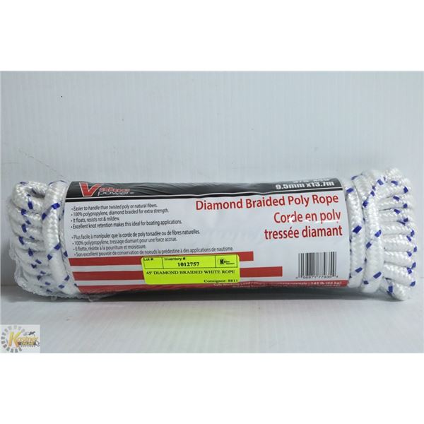 45' DIAMOND BRAIDED WHITE ROPE