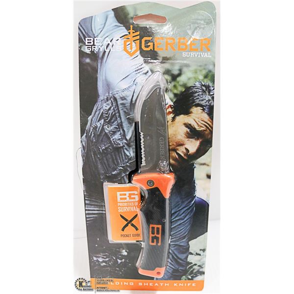 BEAR GRYLLS GERBER SURVIVAL FOLDING KNIFE W/SHEATH