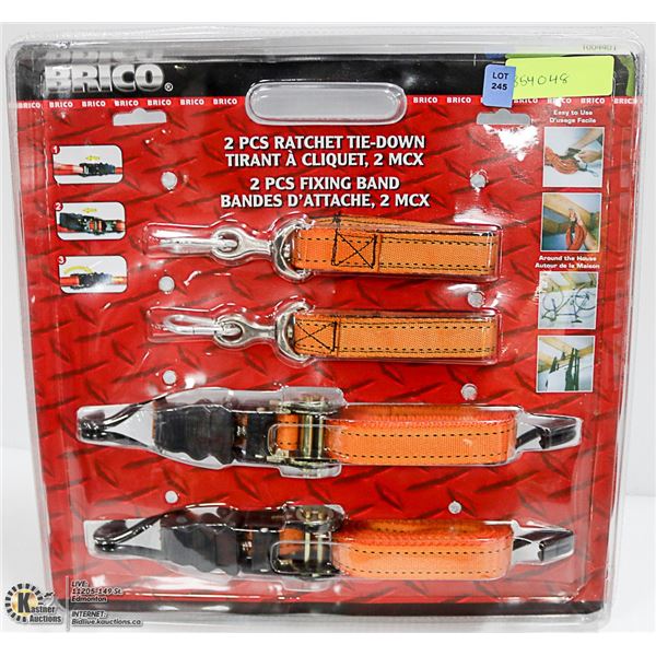 NEW BRICO 4PC TIE DOWN SET 2 RATCHETING & 2 FIXING