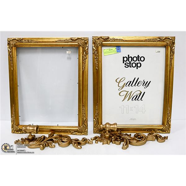 PAIR VINTAGE GOLD ORNATE PICTURE FRAMES WITH GLASS