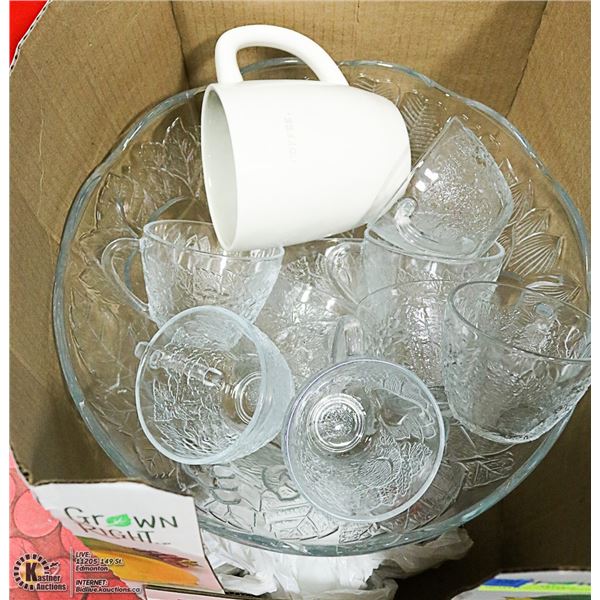 GLASS PUNCH BOWL WITH CUPS