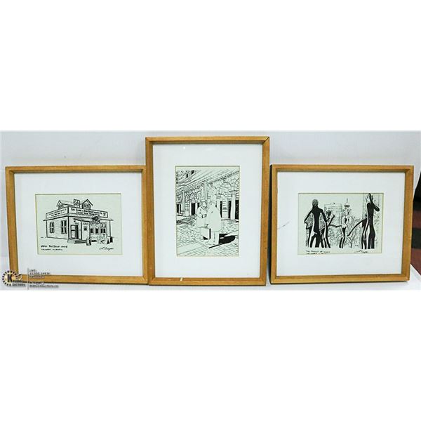 3 DRAWINGS OF CALGARY LANDMARKS BY L CONPER