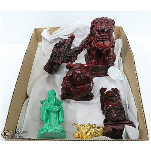 BOX WITH 6 RESIN ASIAN FIGURINES INCL.