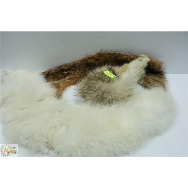 WOLF FUR HAT & MINK & FOX FUR COLLARS TOGETHER