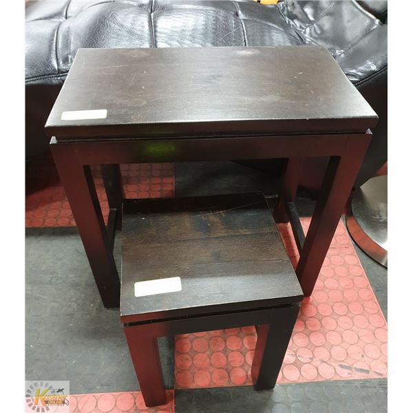 SET OF 2 SOLID DARK WOOD SIDE