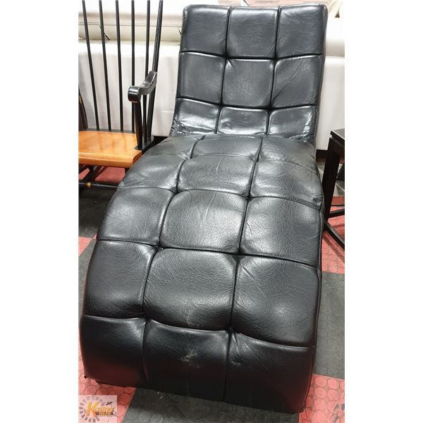 BLACK LEATHERETTE CHAISE CHAIR(60"L X 26"W X 32"H)