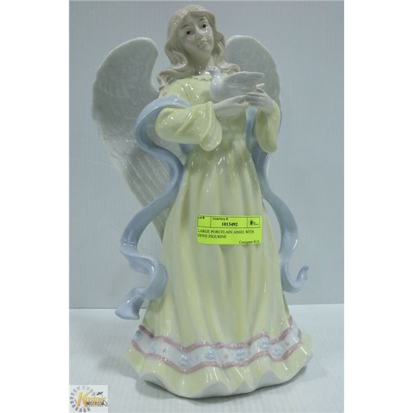 LARGE PORCELAIN ANGEL WITH DOVE FIGURINE
