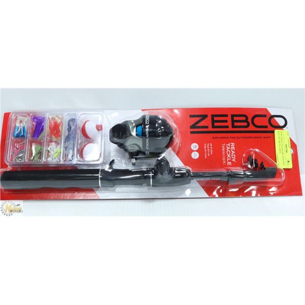 NEW ZEBCO TELESCOPIC ROD AND REEL SET WITH LURES