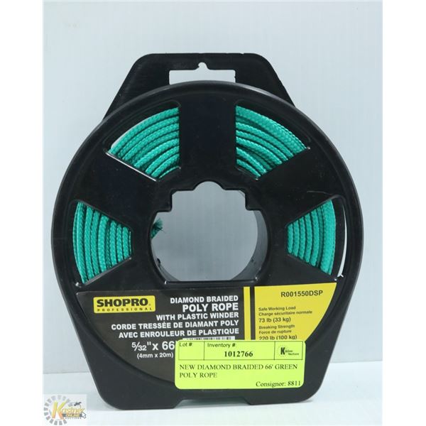 NEW DIAMOND BRAIDED 66' GREEN POLY ROPE
