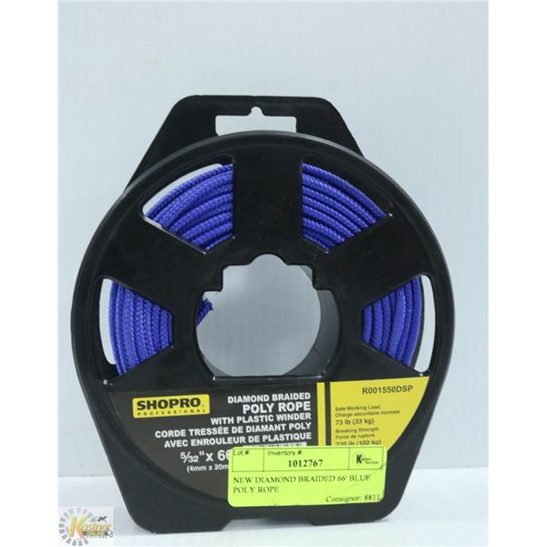 NEW DIAMOND BRAIDED 66' BLUE POLY ROPE