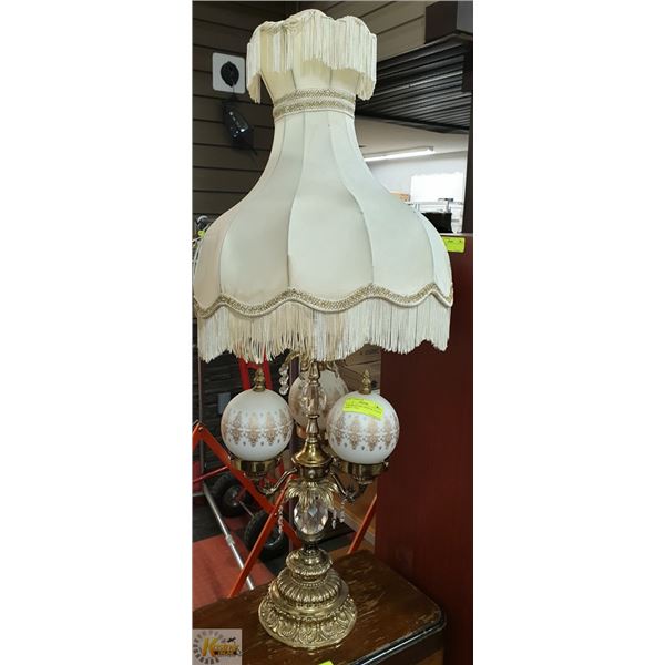 1970'S BRASS AND CRYSTAL 4 LIGHT LAMP 41" TALL