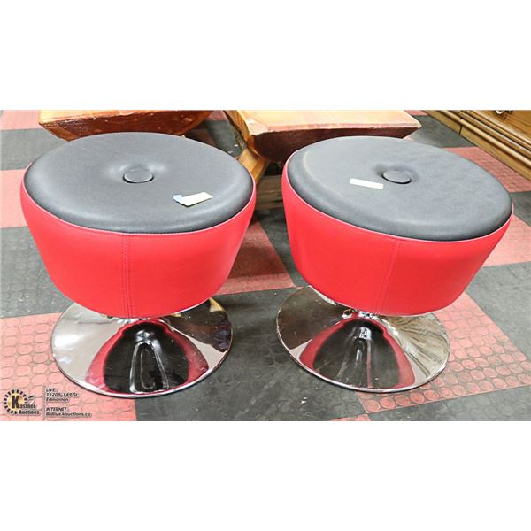 LOT OF 2 BLACK & RED CHROME BASE STOOLS