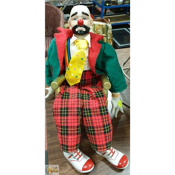 25" ANTIQUE CLOWN WITH PORCELAIN HANDS AND SHOES