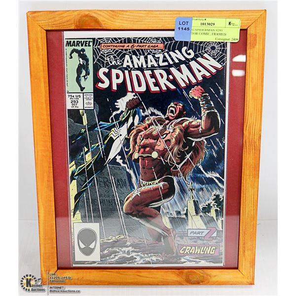 AMAZING SPIDERMAN #293 COLLECTOR COMIC, FRAMED