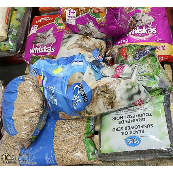 PALLET OF DAMAGED CAT AND BIRD FOOD
