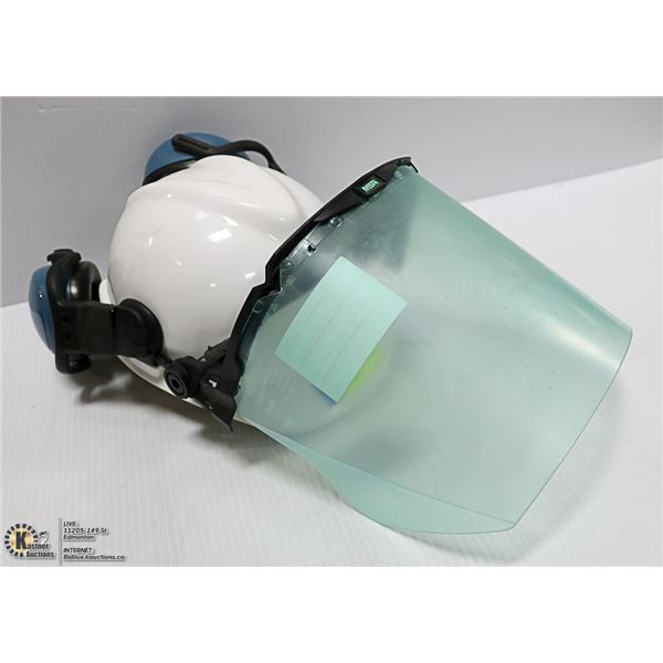 MSA SAFETY HAT WITH EARMUFFS AND FACE SHIELD